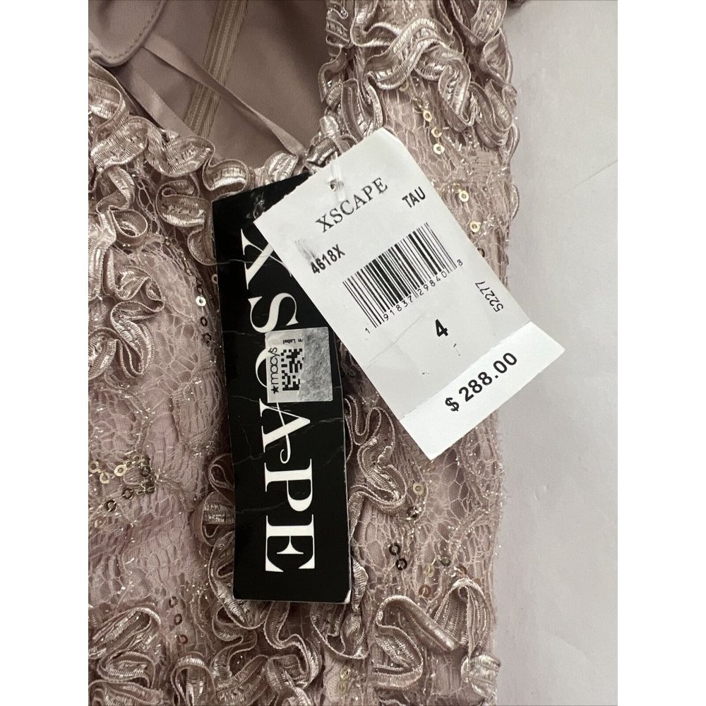 Xscape Womens Sz 4 Taupe Off the Shoulder Embroidered Lace Long Gown Dress - Picture 14 of 14